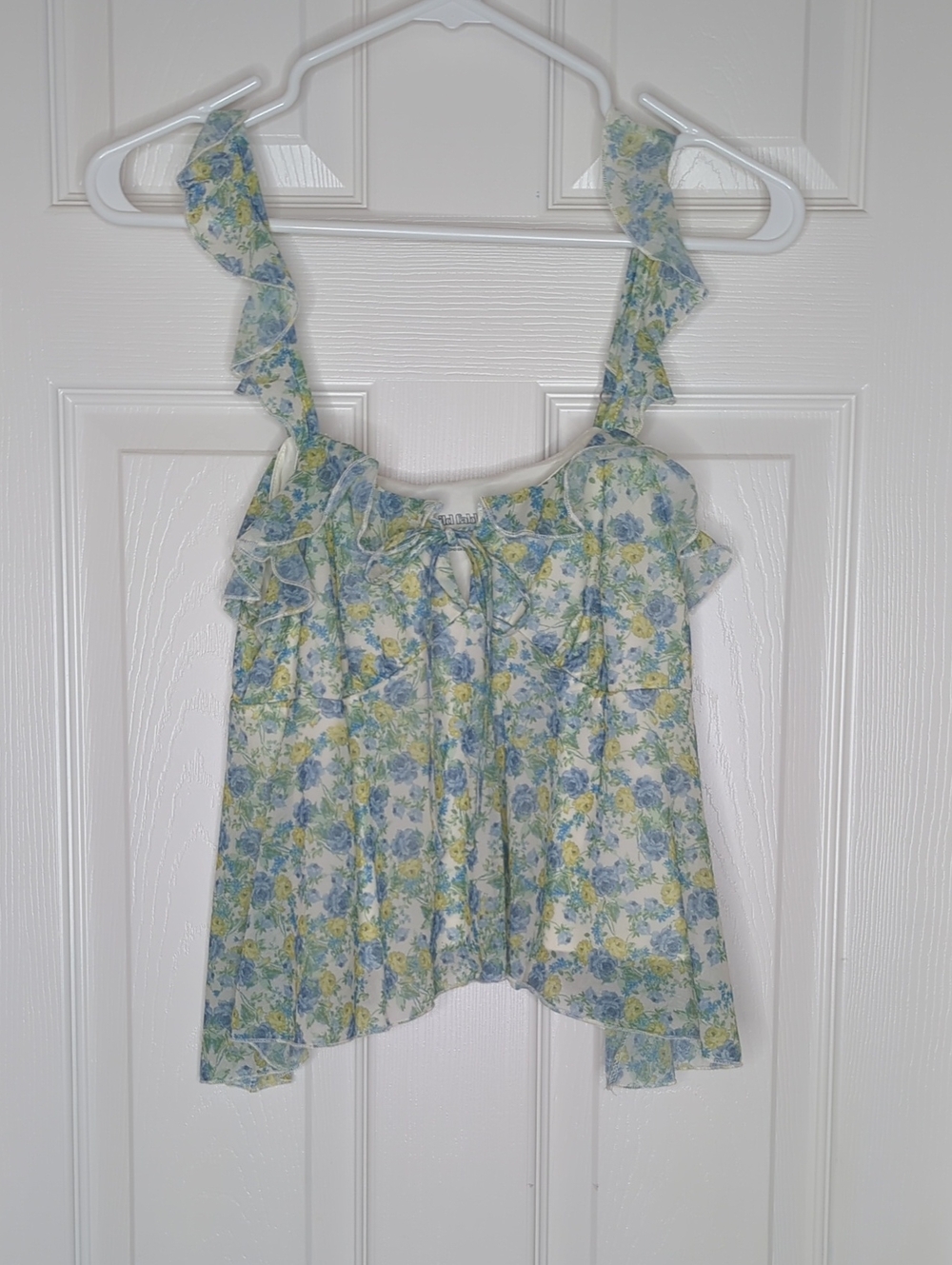 Wild Fable Blue And Yellow Floral Print Ruffle Flowy Tank Top Lined
